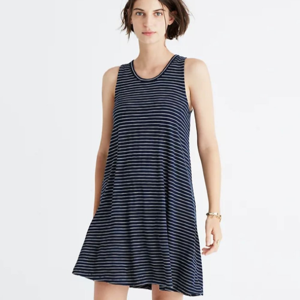 madewell navy + white striped casual dress